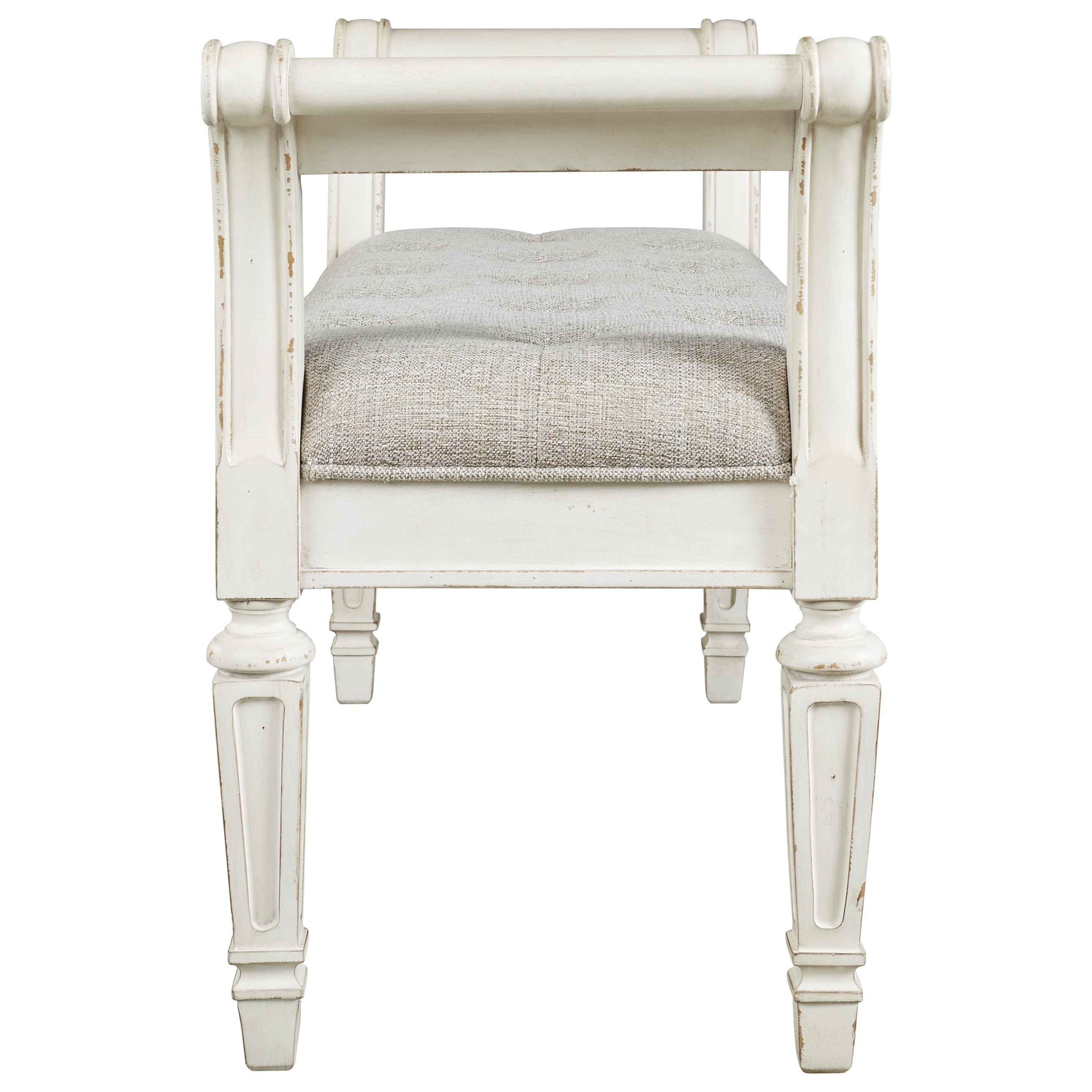 Ashley Signature Design Realyn A3000157 Traditional Antique White Accent Bench with Upholstered Seat Rooms and Rest Upholstered Benches